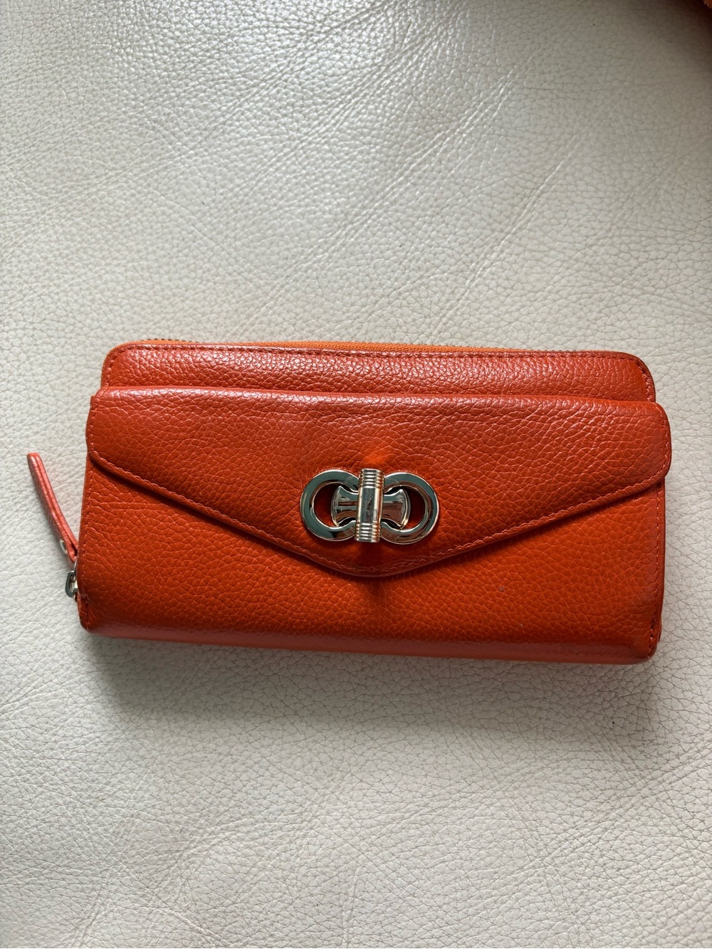 Rowallan Orange Pebbled Leather Wallet with Silver Double-Ring Clasp